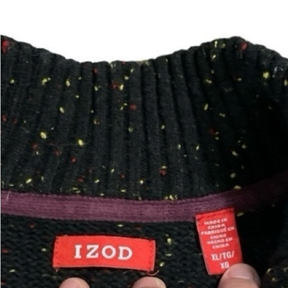 IZOD Men’s Black Speckled 1/4 Zip Mock Neck Sweater Nordic Fair Isle Pattern XL - Picture 6 of 15